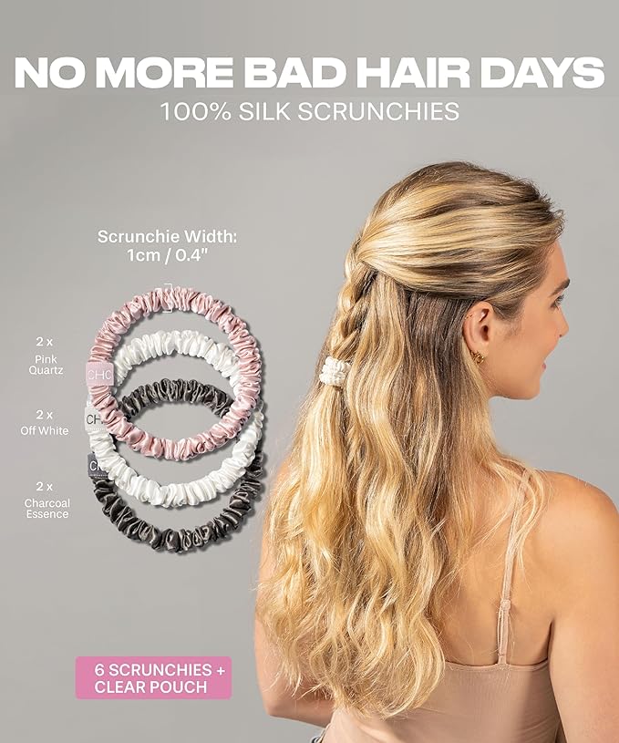 SUNDAYSILKS™ Luxurious Mulberry Silk Scrunchies for Women & Girls | No-Slip, Silky Hair Ties for Natural, Curly, Thin or Thick Hair | Gentle Hold for Ponytails & Sleep | Mini to Large Sizes [6 Pack]