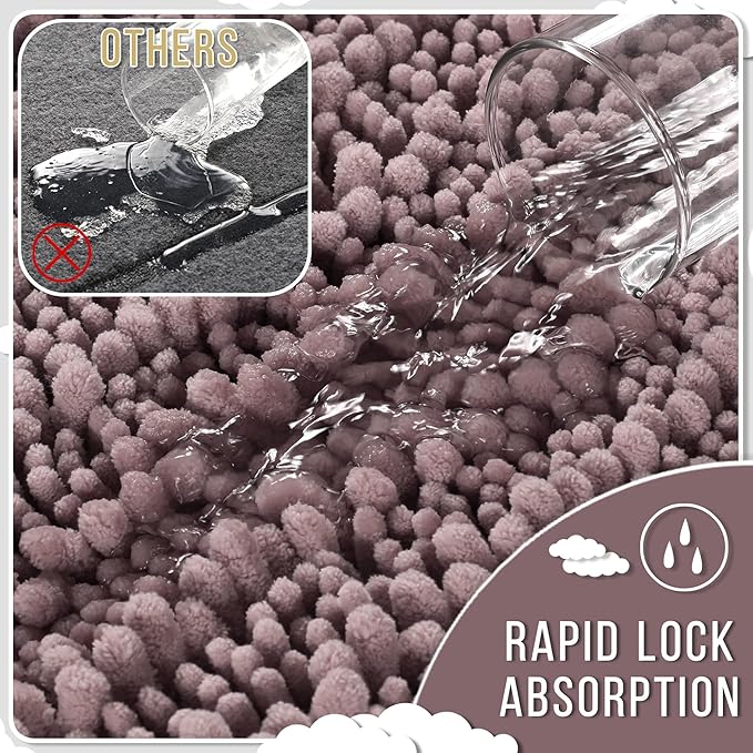 Yimobra Bathroom Rugs Non Slip Washable - Ultra Soft Absorbent Chenille Bath Mat, Quick Dry Shaggy Floor Carpet for Tub Shower, Mauve Home Decor Accessories, 24x17 Inch