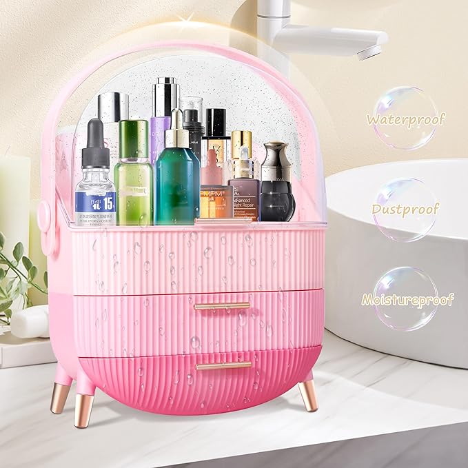 Teen Girls Gift Makeup Organizer,Skincare Organizer Jewelry Storage,Cosmetics Storage and Display Case,Make Up Holders and Organizers for Countertop,Bathroom Organizer (Triple Pink)