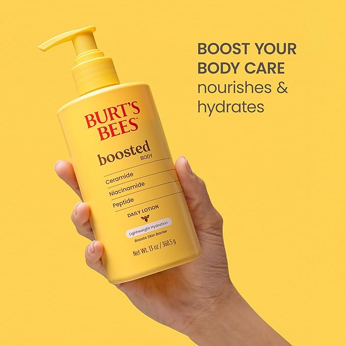 Burt's Bees Christmas Gifts, Boosted Body Lotion, With a Ceramide, Niacinamide and Peptide Complex, Lightweight Daily Lotion, Tropical Scented, 13 oz. Bottle