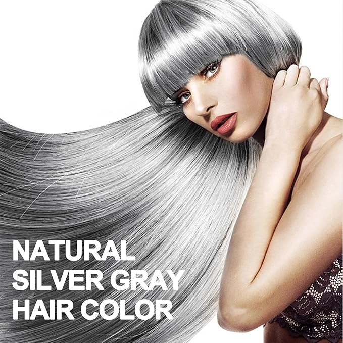 Silver Hair Dye, Instant Hair Dye Shampoo 3 in 1, Hair Color Dye for Men Women, Easy to Use, Shampoo Para Canas Long Lasting Effect for All Hair Types 16.9 Fl Oz (Silver Gray)
