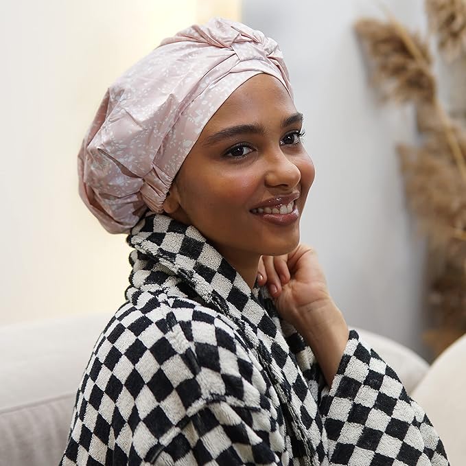 Reusable Shower Cap for Women Reusable Waterproof – Leakproof, Nonslip Hair Cap for Shower Flexiband – Soft, Breathable, Durable Christmas Shower Caps by SMPL OBJECTS (Blush)