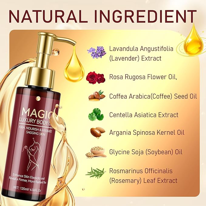 Body Firming Oil – Nourishing & Hydrating Dry Oil with Vitamin E & Natural Oils, Fast-Absorbing Serum for Crepe Skin, Helps Improve Elasticity & Smooth Skin Appearance, Full Body Care, 120ML