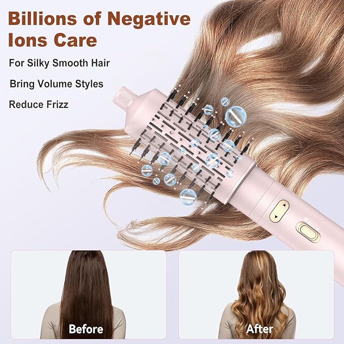 3 in 1 Rotating Hair Dryer Brush Spinning with Detachable Brush(2" & 1.5"),Negative Ionic Brush Blow Dryer 100-120V,3 Heats and 2 Speeds Rotating Hot Air Brush for Curling,Straight,Drying Electric