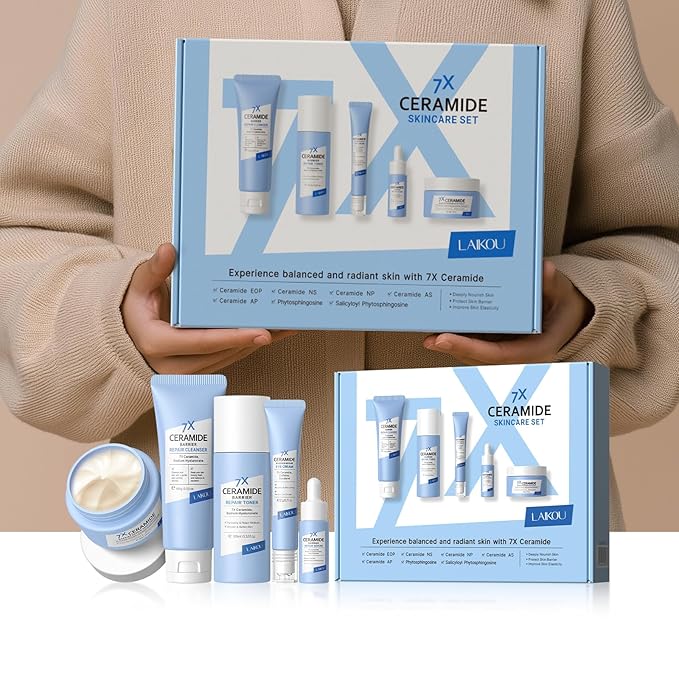 LAIKOU Skin Care Set, Skin Care Routine Kit for Women, Skincare Gift Set, Travel Size Toiletries with 7X CERAMIDE Cleanser, Toner, Serum, Eye Cream, Face Cream Mother's Day Christmas Birthday Daughter