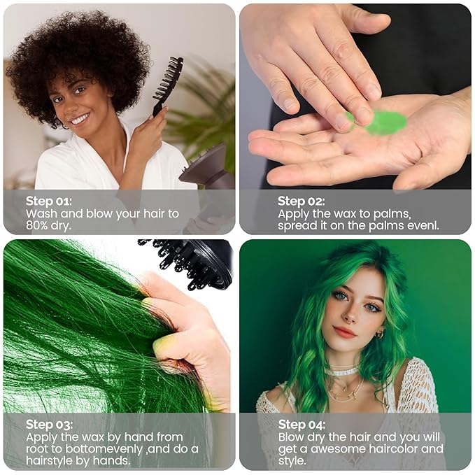 Green Temporary Hair Color Wax - SOVONCARE Washable Hair Dye for Men & Women, All-Day Hold Disposable Hair Styling Clays for Party, Cosplay & Daily 4.23 oz