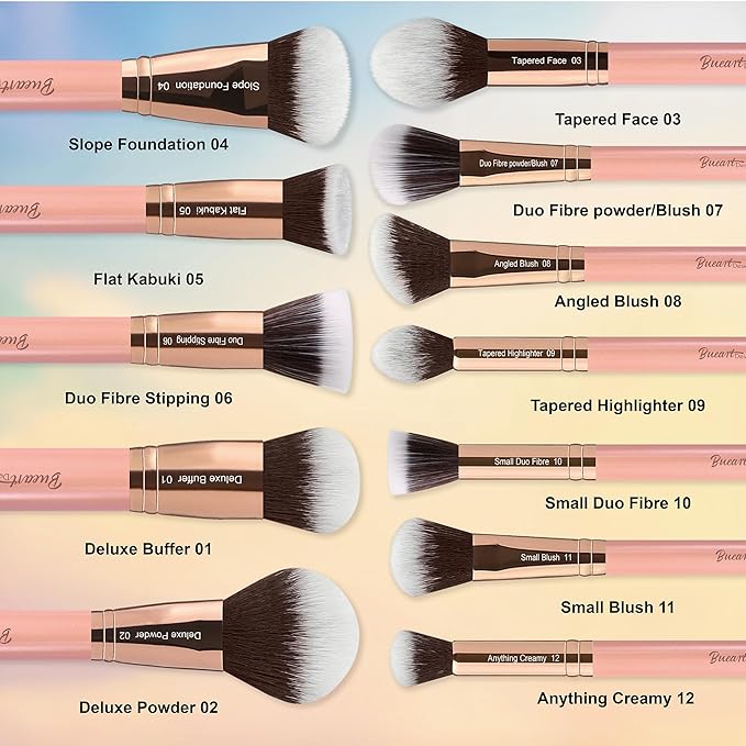 Bueart Design Labeled 30Pcs Professional Deluxe Makeup Brushes set with Extra large holder case for Foundation Face Blending Blush Concealers Eyeshadow