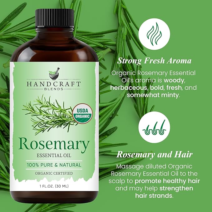 Handcraft Blends Organic Rosemary Essential Oil – 1 Fl Oz – 100% Pure and Natural – Premium Grade Essential Oil for Diffuser and Aromatherapy