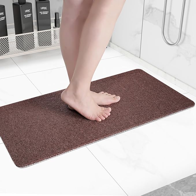 Non-Slip Bathtub Mat, Anti Slip Shower Mat, Fast Drying Bathtub Mats, Foot Scrubber Mat, Anti Slip Mat for Tub, Floor, Bathroom, Kitchen, Home, Hotel (Brown 40"×28")
