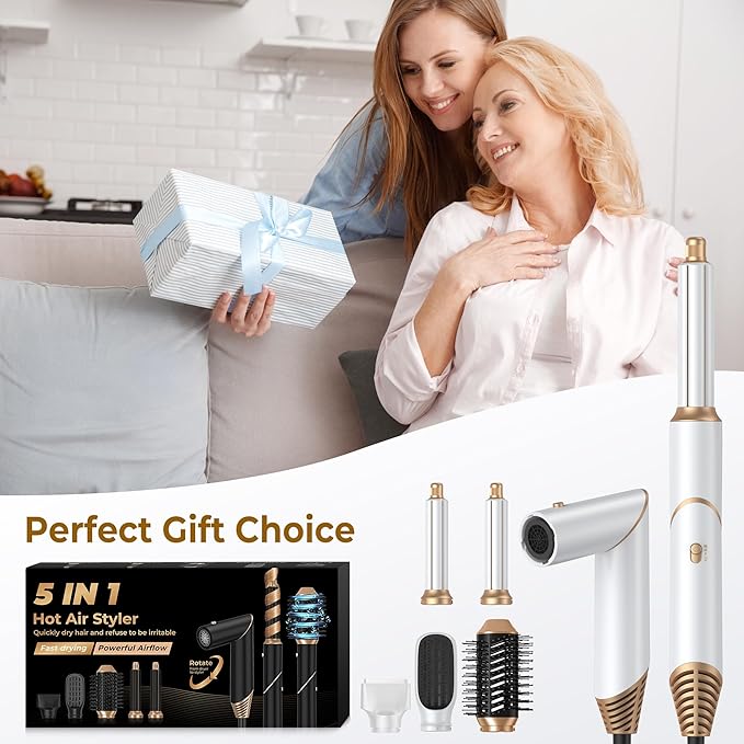 5 in 1 Blow Dryer Brush,Hair Dryer Brush with Detachable Air Styler,Negative Ionic Magic Hair Styler,Hot Air Brush for Women Volumizer,Straightener,Drying