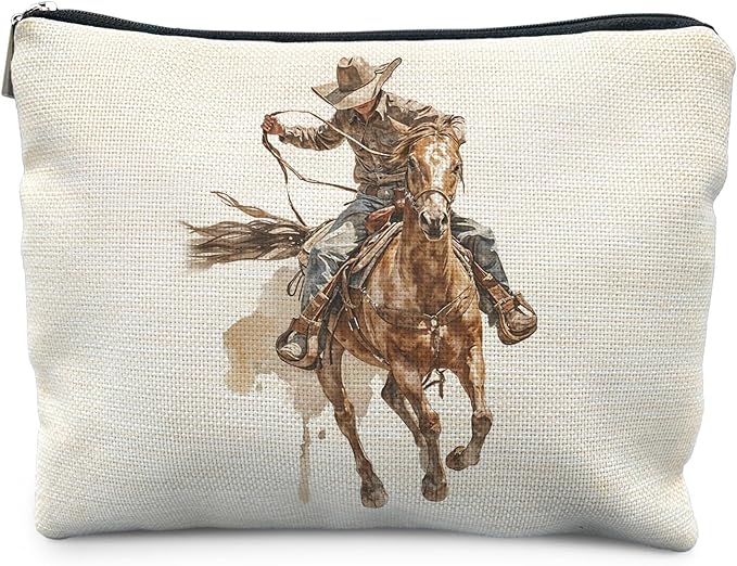 Western Cowboy Bag for Women, Western Gifts for Women, Rodeo Cowboy Cosmetic Bag for Purse, Cowgirl Gifts Makeup Zipper Pouch