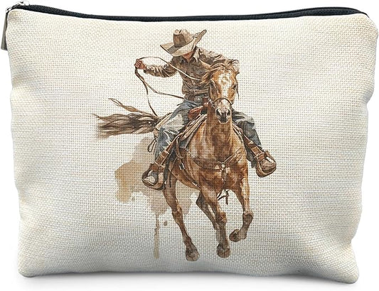 Western Cowboy Bag for Women, Western Gifts for Women, Rodeo Cowboy Cosmetic Bag for Purse, Cowgirl Gifts Makeup Zipper Pouch