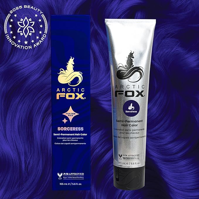 Arctic Fox Semi-Permanent Hair Color Dye, Vegan & Cruelty-Free, Ammonia-Free, Peroxide-Free, Conditioning, Midnight Blue, Sorceress, For All Hair Types, 5.6 Fl Oz (Pack of 2)