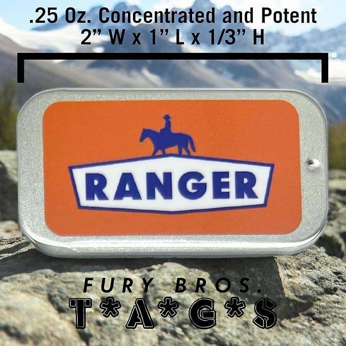 FURY BROS. TAGS Men’s Solid Cologne | Ranger | Saddle Leather Pine Citrus | Beeswax Grapeseed Oil Fragrance | Made in USA | Travel Size .25 oz