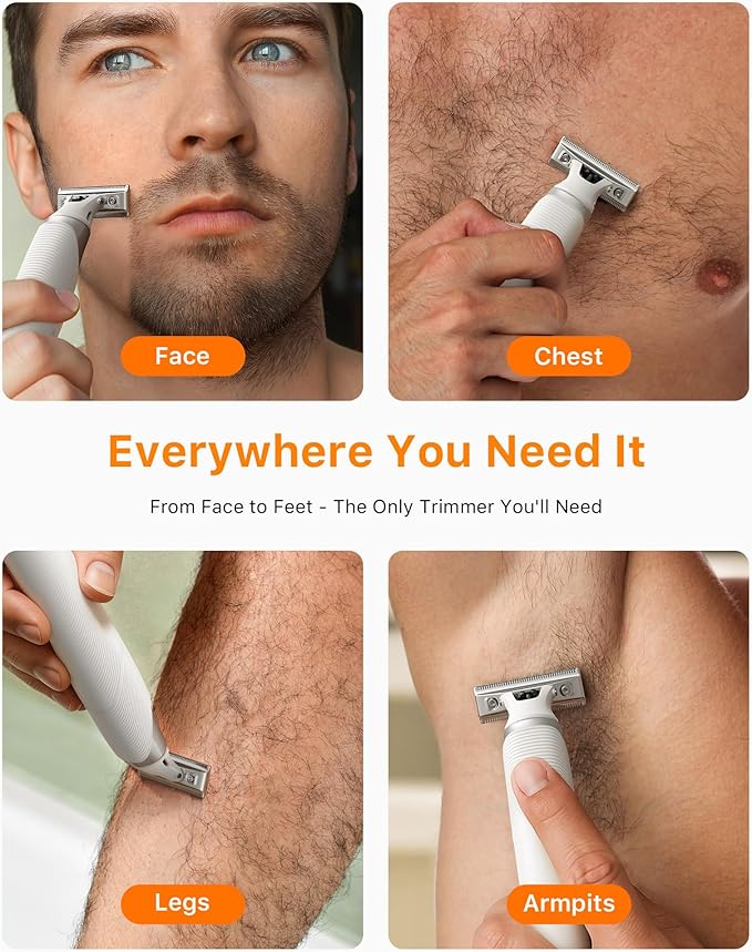 New Electric Beard & Nose Hair Trimmer Kit - Painless Razor with 12 in 1 Rotating Comb, Magnetic Nose Hair Head, Waterproof Wet/Dry, Groin/Ball Shaver for Men, USB-C Fast Charging,White(Pack)