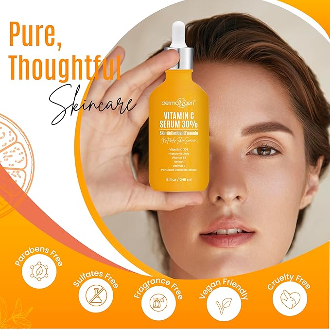 30% Vitamin C Serum (8 Fl Oz) Pure Organic Anti- Wrinkle + Hyaluronic Acid + Retinol + Vitamin E + Vitamin B, Facial Serum For Anti-aging, Wrinkles, And Fine Lines.