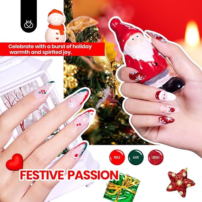 Beetles Christmas Gel Nail Polish Set, Glitz Galaxy UV LED Soak Off Gel Kits, 44Pcs Burgundy Red Gold Green Silver Blue Pink Sparkle Shade with Base Top Coat Winter Manicure Gift for Women