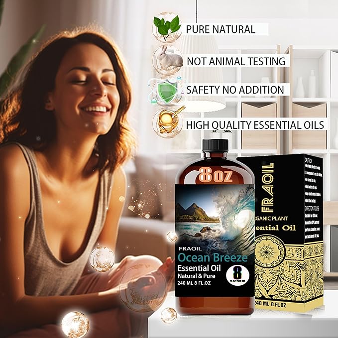 Ocean Breeze Essential Oil, Ocean Breeze Oil 8 Fl Oz 240ML for Diffuser Humidifier Yoga Cleaning DIY Candle Soap Making Perfume Gift for Women Fragrance Oils