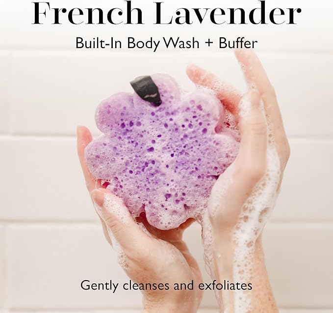 Spongelle French Lavender Wild Flower Buffer Body Scrubber | Bath & Shower Loofah for Women | Exfoliator with Body Wash Infused Sponge | 14+ uses