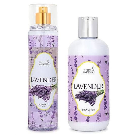 Home Spa Gift 10oz Deep Moisturizing Fragrance Body Lotion & 8 oz. Fine Fragrance Body Mist Set Luxury Self-Care Combo for Women and Girls (Lavender)