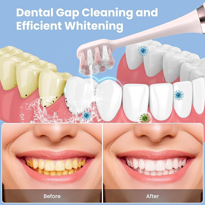 Portable Water flosser with Electric Toothbrush, 2 in 1 Teeth Cleaning Kit, Electric Toothbrush and flosser Combo, Water Flosser for Travel and Home (Pink)