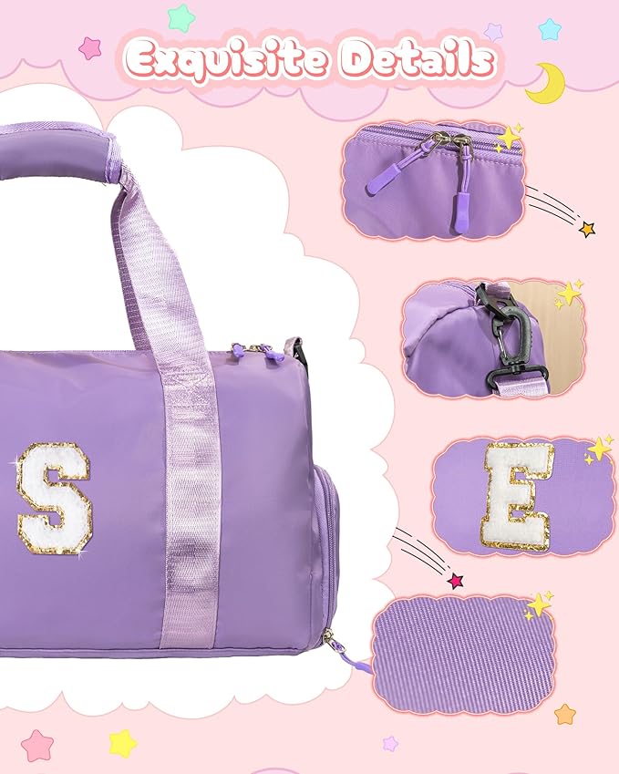 Teen Girls Birthday Gifts-Girl Gym Bag with Shoe Compartment, Kid Personalized Weekender Overnight Bags, Initial Travel Tote with Makeup Pouch, Birthday Gift for Sister Daughter (Letter J)