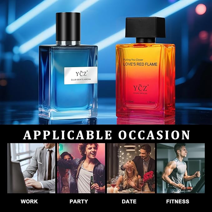 Ycz 2-Pack Love's Borrowing Fire Club Men's Pheromone Cologne - Lasting Citrus Fragrance, Male Glamour & Attraction, 1.7 oz Bottle, Perfect for Dates and Valentine's Day, Christmas Gifts Ideal