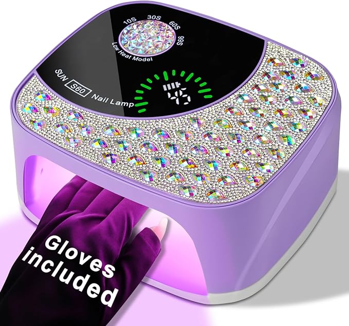 LIMEGIRL UV LED Nail Lamp Kit for Gel Polish Professional Fast Curing Purple Dryer Light Set with 4 Timer Settings Cordless Rechargeable Nail Art Cure Machine with UV Gloves and Automatic Sensor