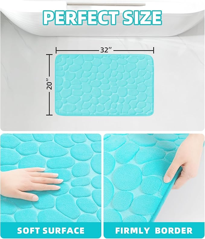 YIHOUSE Memory Foam Bath Mat Cobblestone Bathroom Rugs Super Water Absorbent Bath Mats for Bathroom Machine Washable Bath Rugs(20 x 32,Teal)