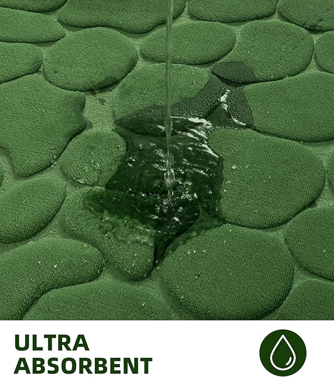 YIHOUSE Memory Foam Bath Mat Cobblestone Bathroom Rugs Super Water Absorbent Bath Mats for Bathroom Machine Washable Bath Rugs(26 x 50,Green)