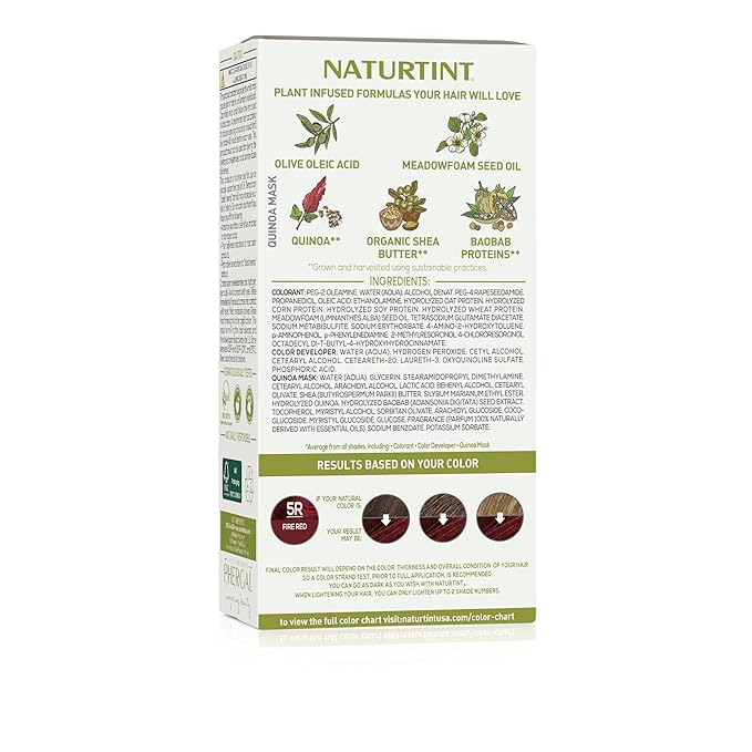 Naturtint 5R Fire Red Permanent Hair Color (Pack of 6), Ammonia Free, Vegan, Cruelty Free, up to 100% Gray Coverage, Long Lasting Results (Packaging may vary)