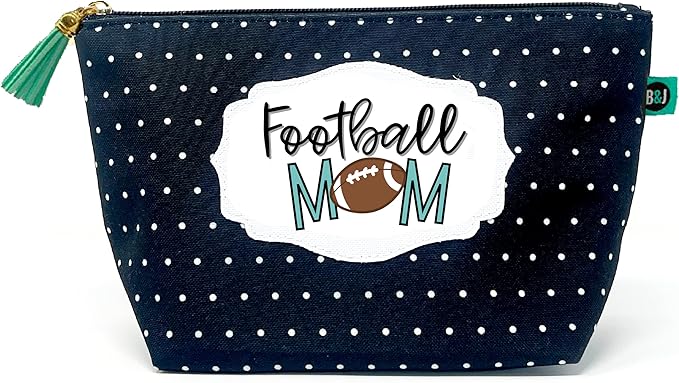 Brooke & Jess Designs Sports Mom Football Pouch Gifts for Women Dotted Makeup Bags Cosmetic Bag Travel Toiletry Makeup Pouch Pencil Bag with Zipper Best Mommy Birthday Just Because Gifts