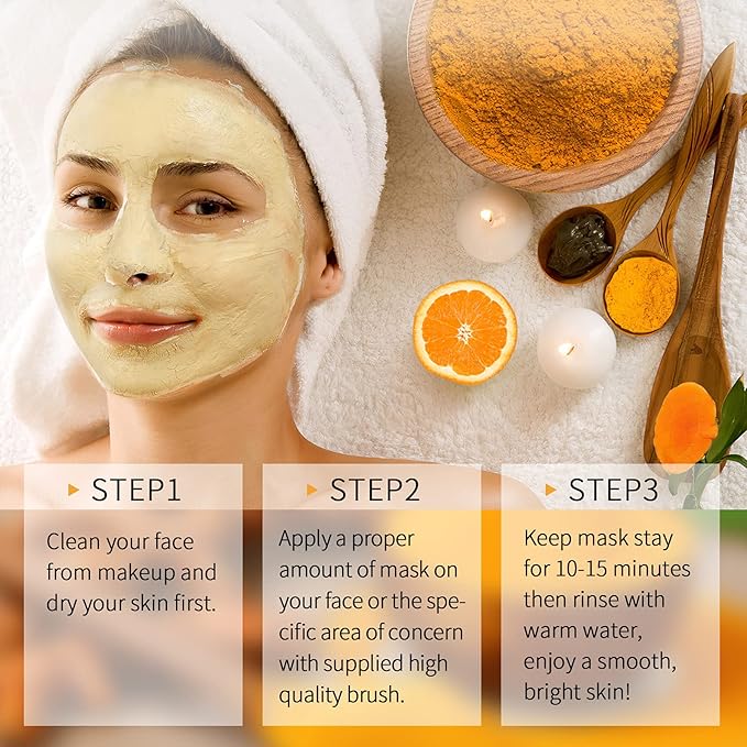 SHVYOG Vitamin C Face Mask with Kaolin Clay and Turmeric for Dark Spots, Dull Skin, Skincare Facial Mask for Controlling Oil and Refining Pores 5.29 Oz