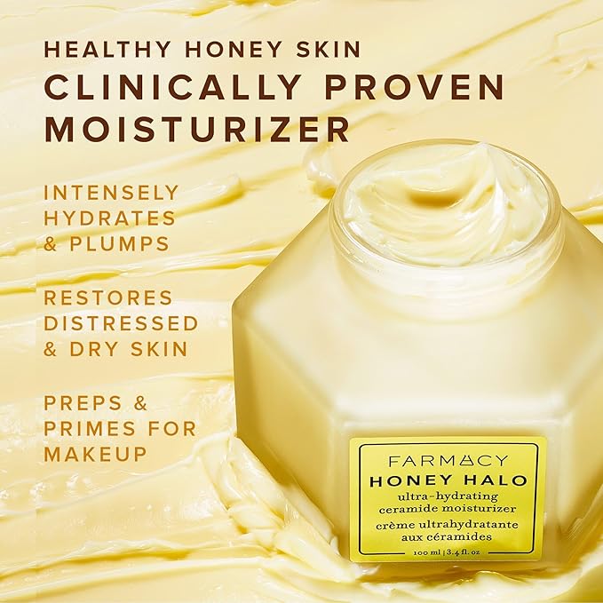 Farmacy Ceramide Face Moisturizer - Honey Halo Hydrating Facial Moisturizer for Dry Skin - Plumps, Soothes + Restores Skin with Potent Ceramides + Buckwheat Honey for a Dewy, Healthy Glow (100ml)