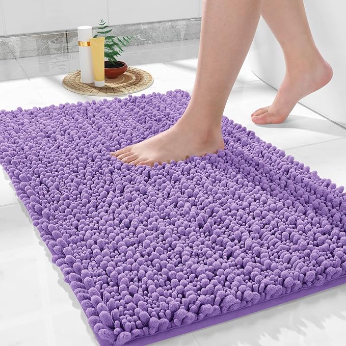 Yimobra Bathroom Rugs Non Slip Washable - Ultra Soft Absorbent Chenille Bath Mat, Quick Dry Shaggy Floor Carpet for Tub Shower, Lavender Home Decor Accessories, 24x17 Inch