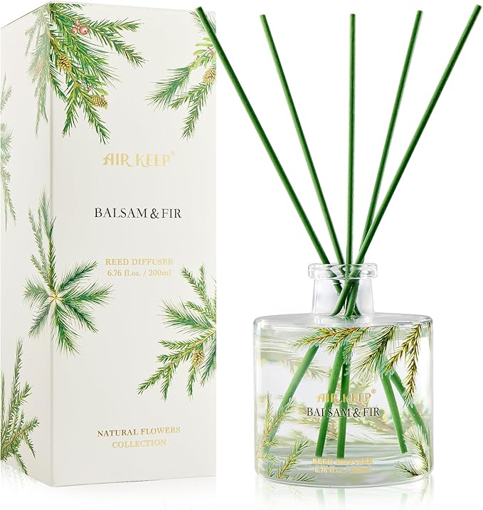 Airkeep Reed Diffuser,6.76 fl oz Balsam & Fir Home Fragrance Diffuser Set Includes 8 Reed Diffuser Sticks, Fragrance Oil Diffuser - Aromatherapy Diffuser Home Bedroom Office Decor & Gift