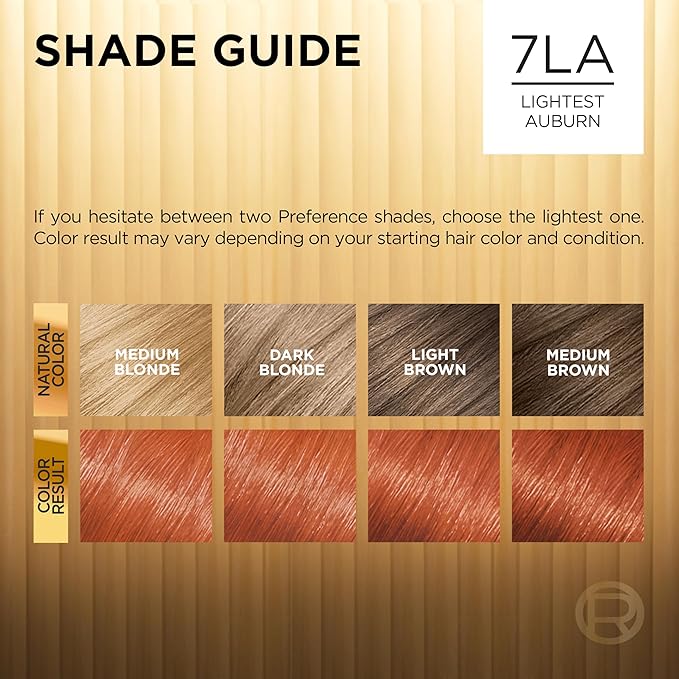 L'Oreal Paris Superior Preference Luminous Fade-Defying Permanent Hair Color, Hair Dye For Up to 9 Weeks of Radiance, Lightest Auburn 7LA, 1 Hair Dye Kit