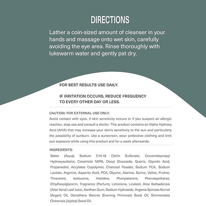 Botanic Tree Glycolic Acid Face Wash for Men - Facial Cleanser, Scrub - 10% Glycolic Acid with Activated Charcoal - 6 fl oz