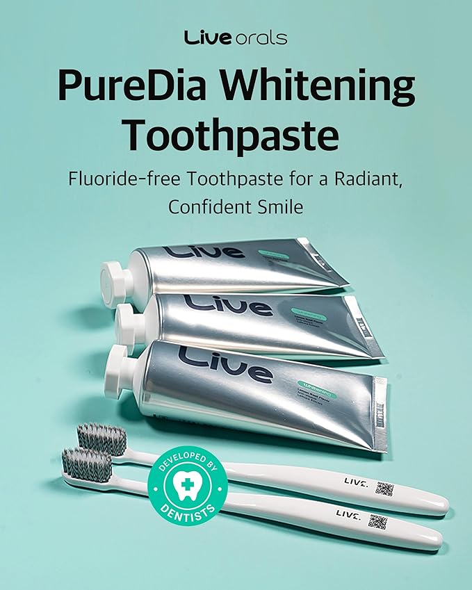 Whitening Toothpaste 80g x 3 – Fluoride-Free, Nano Hydroxyapatite & Hydrogen Peroxide, Sensitive Teeth, Enamel Strengthening, Natural Mint Gel