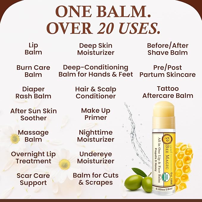 Sweet Bee Naturals Magic Wand - Certified Organic Lip and Face Moisturizing Wand - Natural Chapstick and Balm Wand for Dry Skin and Lips, Non Petroleum Jelly for All Ages and Skin Types, Pack of 2