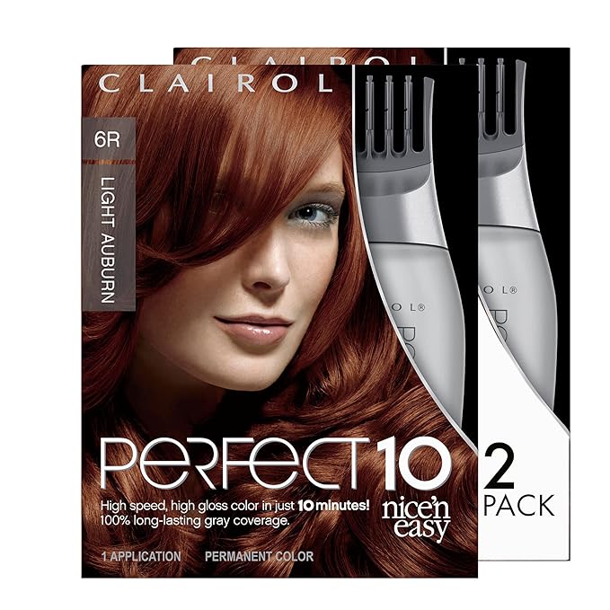 Clairol Nice'n Easy Perfect 10 Permanent Hair Dye, 6R Light Auburn Hair Color, Pack of 2