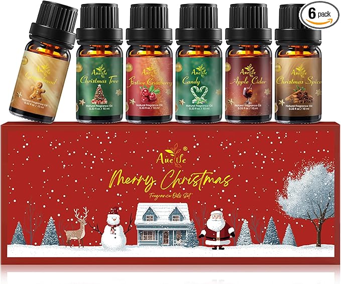 Christmas Essential Oil Set, Essential Oils for Diffusers for Home, Fragrance Oil Gift Set | Gingerbread, Candy, Christmas Tree, Spice, Cranberry, Apple Cider | Aromatherapy, Candle & Soap Making
