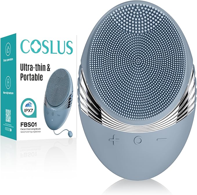 COSLUS Face Scrubber Facial Cleansing Brush: 5 Cleansing Modes Silicone Face Wash Scrubber for Men Beard Care, Sensitive Skin - Deep Cleansing & Gentle Exfoliating, Portable for Shower & Travel