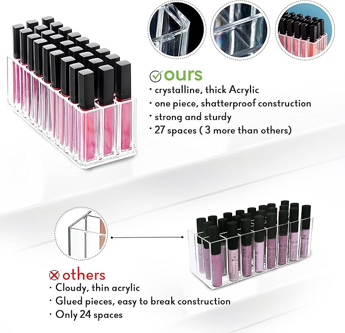 FAJ Eyeshadow Palette Lipgloss Organizers, Acrylic Makeup Holder for Vanity, Drawer Storage, Cosmetics Pallets Countertop Clear Storage (27 spaces)