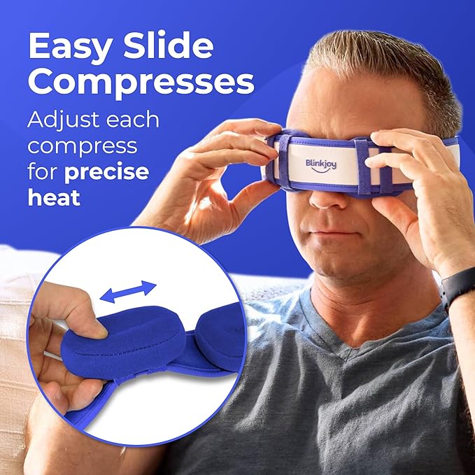 Moist Heated Eye Mask for Dry Eyes - Microwavable Warm Compress - No-Pressure Eye Wells, Adjustable Strap, Reusable Cover - Dry Eye, Blepharitis, Stye Relief