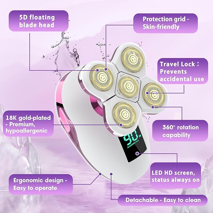 Electric Razors for Women Legs:5D Magnetic Detachable Head Flawless Razor-IPX7 Waterproof Wet Dry Cordless Trimmer-USB Rechargeable Travel Kit