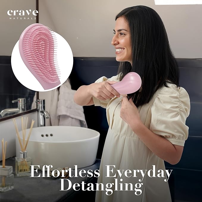 Crave Naturals Detangling Hair Brush Large Pink – Glide Thru Hair Detangler Brush for Women, Kids & Toddlers – Gentle Scalp Care, No-Pain Tangle-Free Hairbrush for All Hair Types