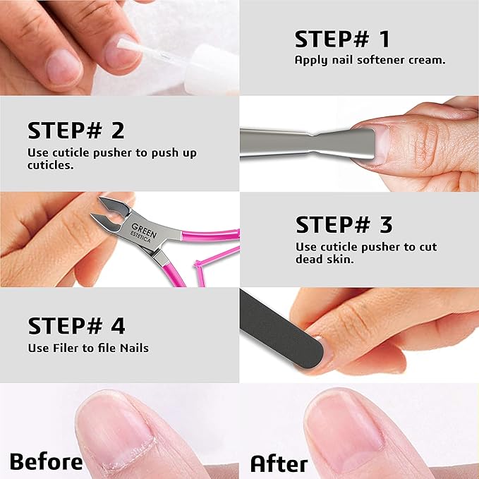Professional Cuticle Trimmer with Cuticle Pusher Nail Cuticle Remover Nipper Silver Stainless Steel Sharp Blades Manicure Tools with Double Spring Nail Care Pedicure Nail Tools Home Spa (Pink)
