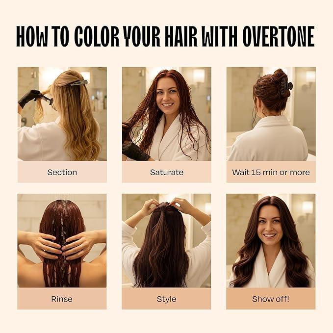 Overtone Color Depositing Semi-Permanent Hair Dye Conditioner - 8 oz For Natural & Color-Treated Hair, Moisturizing Shea Butter & Coconut Oil - Vegan & Cruelty-Free, Auburn Brown