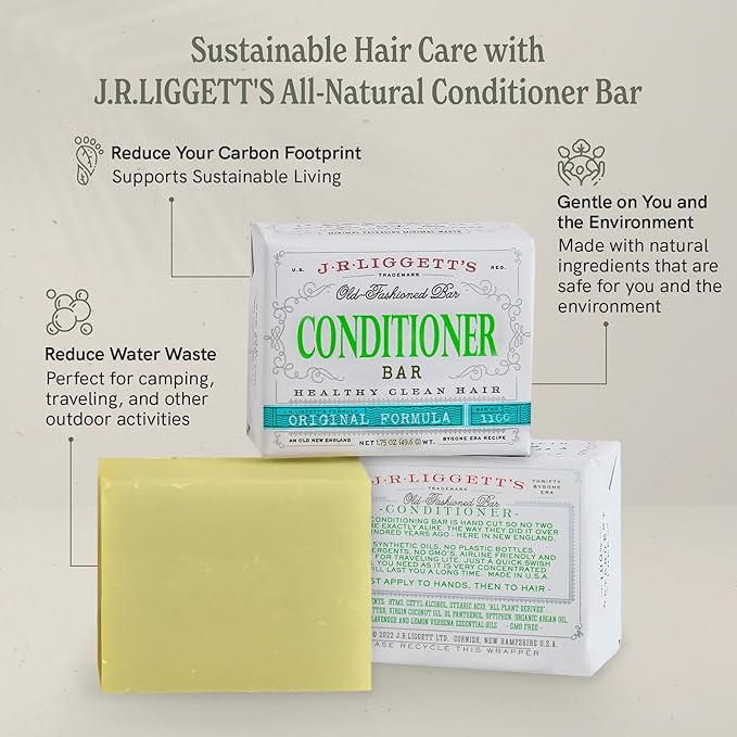 J·R·LIGGETT'S Conditioner Bar - Original Formula, All Natural Hair Conditioner with Coconut Oil & Cocoa Butter - Sulfate Free, Gmo Free, Plant-Based Ingredients for Soft & Smooth Hair, 1.75oz - 3 Pack